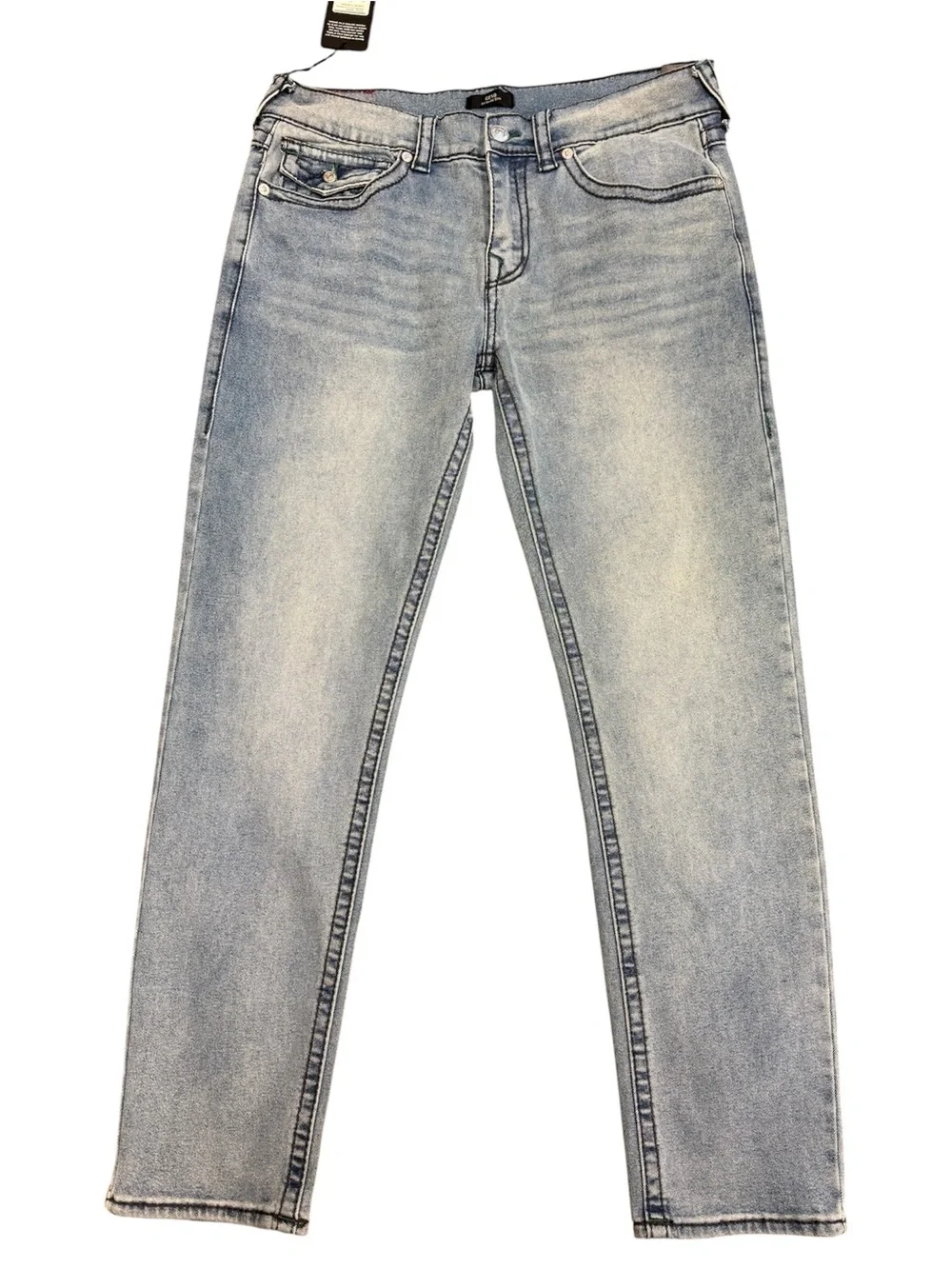 NWT True Religion Geno Big T Flap Slim Jeans 34x32 Light Blue